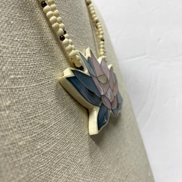 Vintage Lotus Pendant Beaded 2 Strand Necklace - Picture 5 of 10